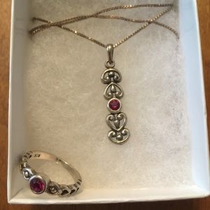 Sterling ring and necklace set with pink stone.